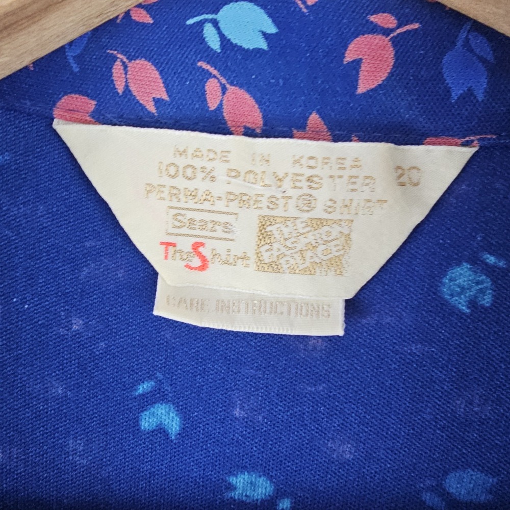 Vintage Sears Blue Tulip Perma Prest Button Shirt Size L, 29 70s All Over Print - Picture 8 of 14